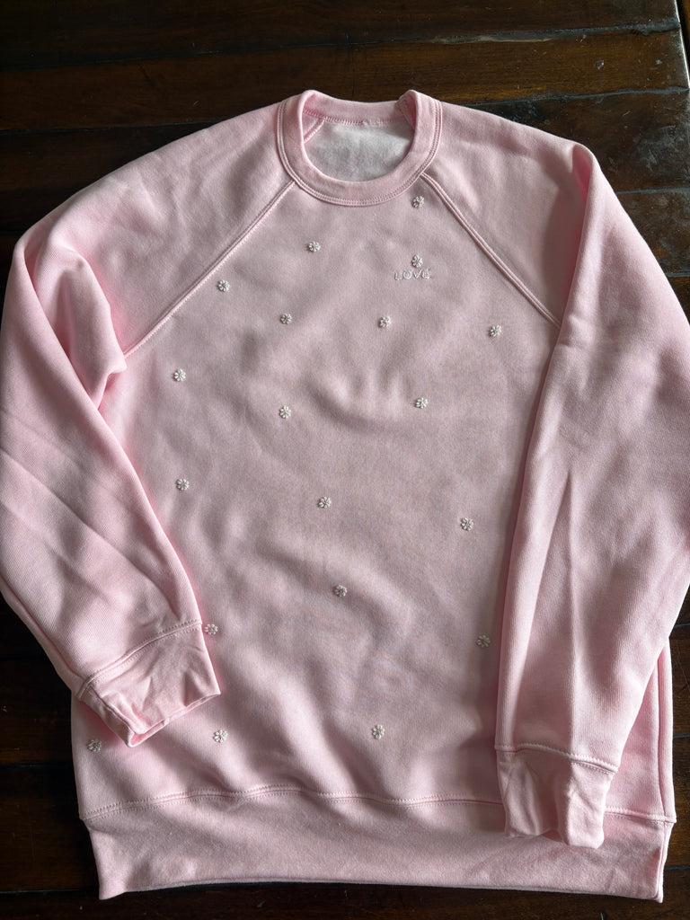 Hand Embroidered LOVE with Daisy theme Fleece Sweatshirt