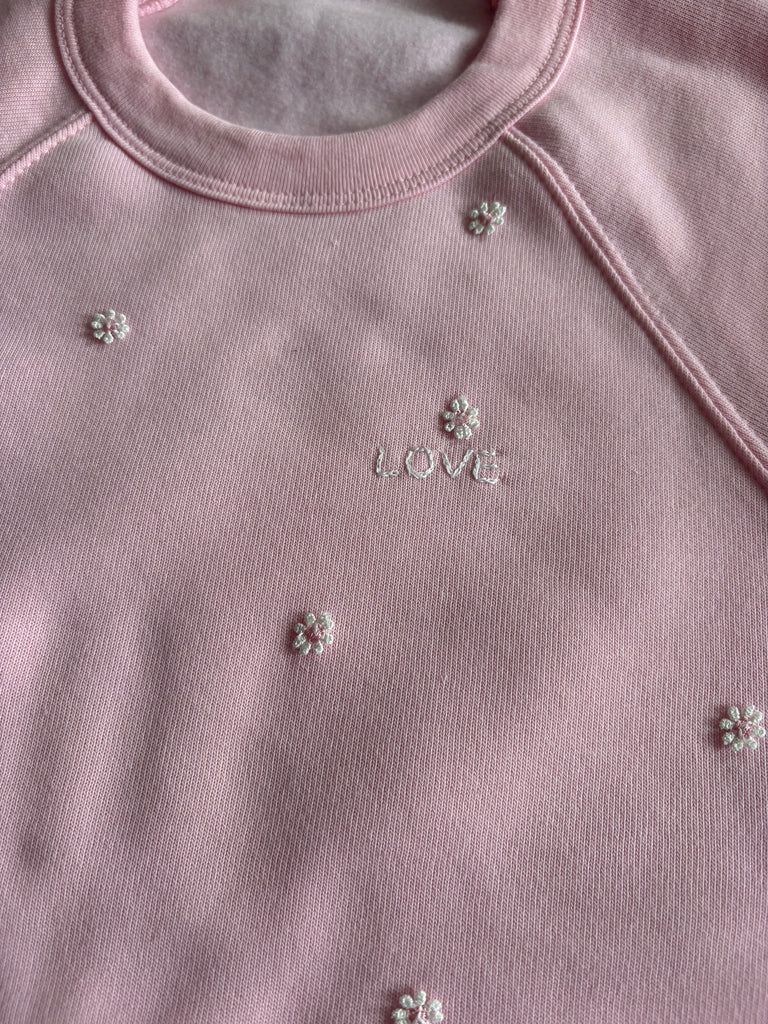 Hand Embroidered LOVE with Daisy theme Fleece Sweatshirt