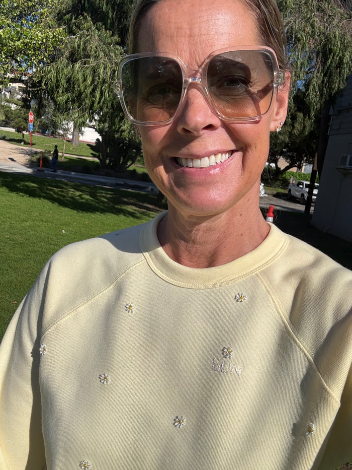 Hand Embroidered SUN with Daisy theme Fleece Sweatshirt