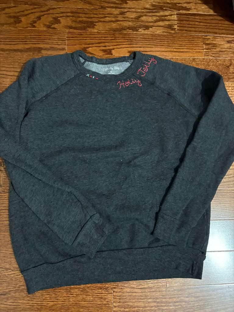 Hand Embroidered Long Sleeve Fleece Sweatshirt