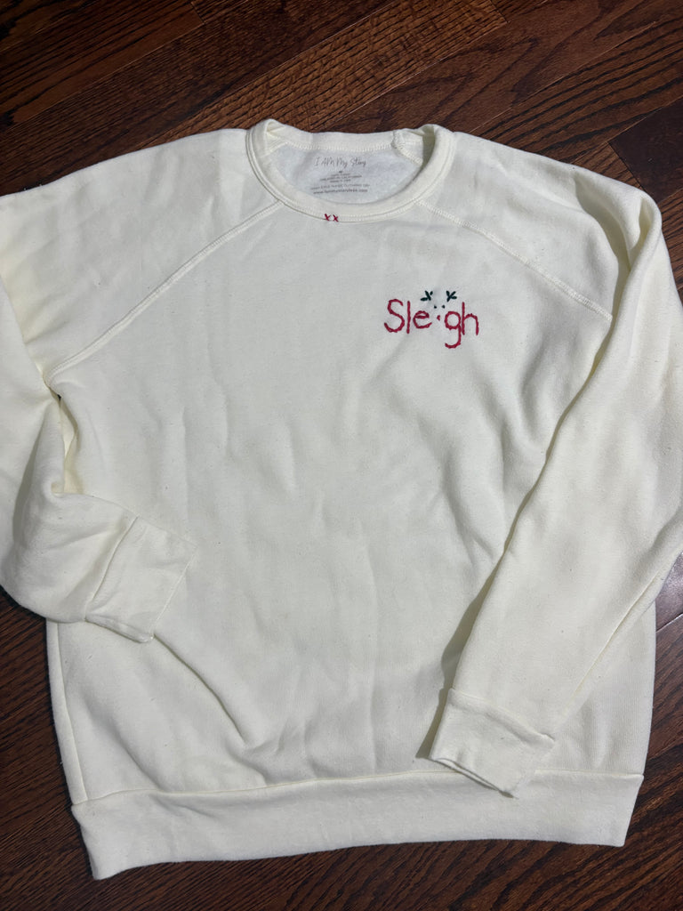 Hand Embroidered Long Sleeve Fleece Sweatshirt