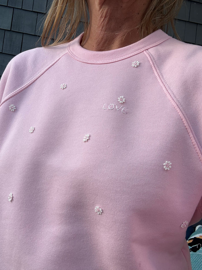 Hand Embroidered LOVE with Daisy theme Fleece Sweatshirt