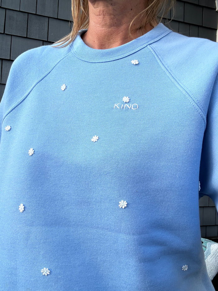 Hand Embroidered KIND with Daisy theme Fleece Sweatshirt