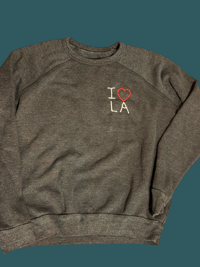 I Love LA Long Sleeve HAND EMBROIDERED WOMENS FLEECE Crew