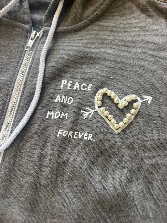 MOM Long Sleeve Zip Hoody with Pearl Embroidery