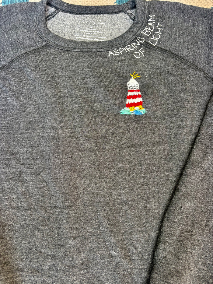 Hand Embroidered Lighthouse Long Sleeve Sweatshirt