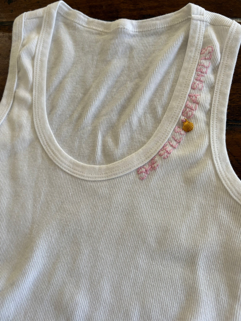 Hand Embrloidered Women's Rib Tank Top