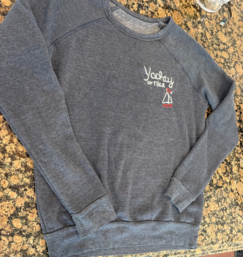 Hand Embroidered HOLY MACKEREL Long Sleeve Fleece Sweatshirt