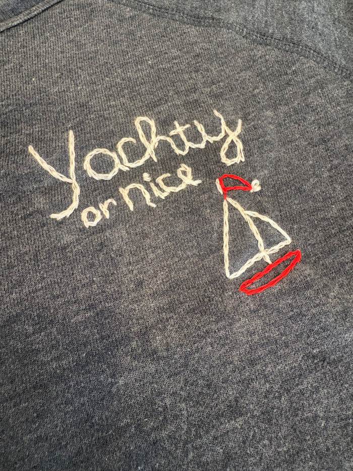 Hand Embroidered HOLY MACKEREL Long Sleeve Fleece Sweatshirt