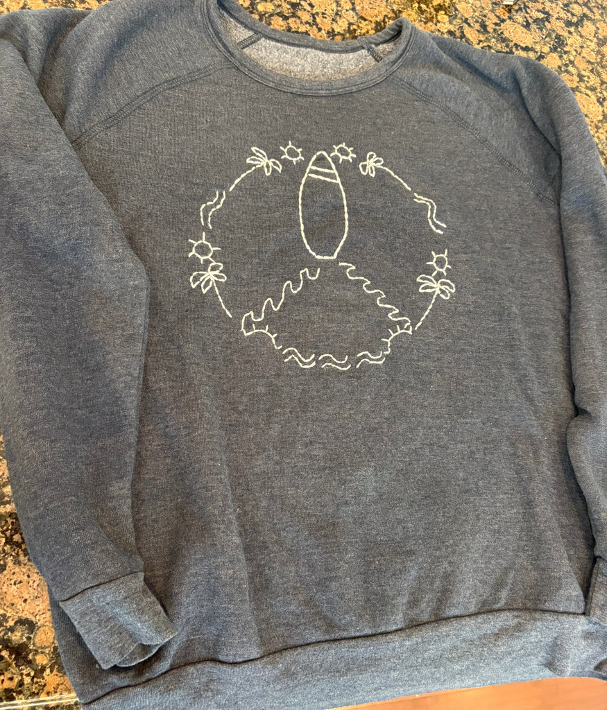 Hand Embroidered SURF PEACE Long Sleeve Fleece Sweatshirt
