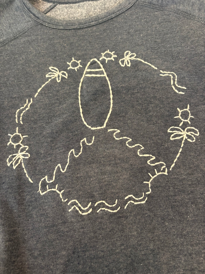 Hand Embroidered SURF PEACE Long Sleeve Fleece Sweatshirt