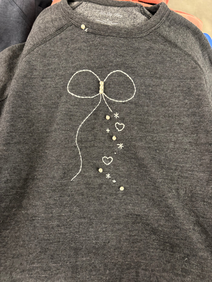 Hand Embroidered Pearl Bow Sweatshirt