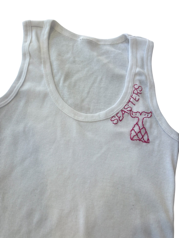 Hand Embrloidered Women's Rib Tank Top