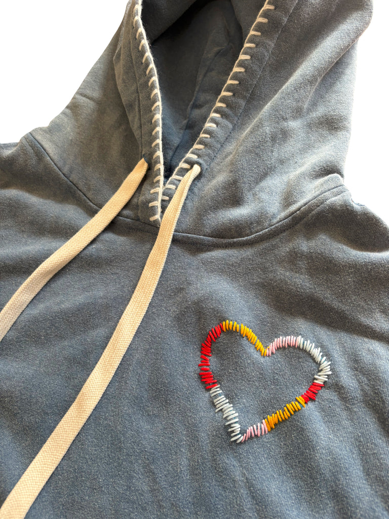 Women's Hand Embroidered Heart/ Crochet Stitch Hoody