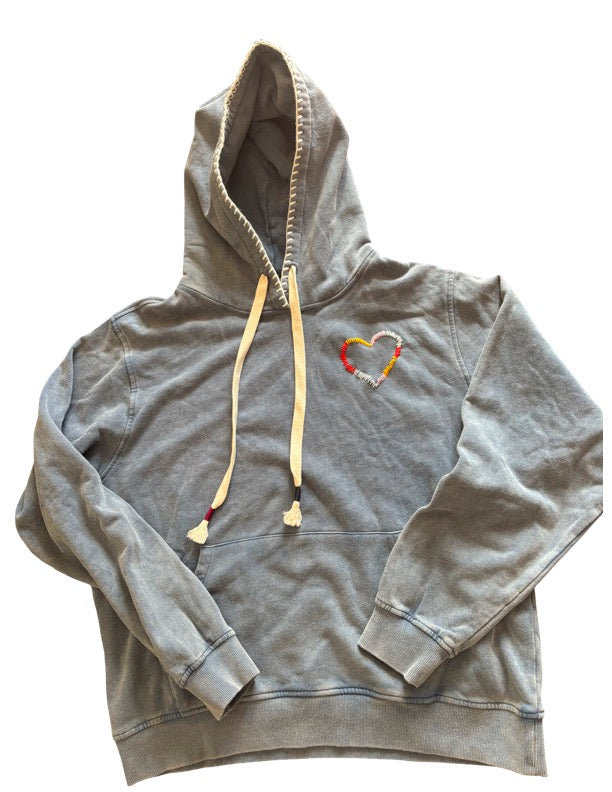 Women's Hand Embroidered Heart/ Crochet Stitch Hoody