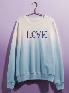 Women's Ombre Blue Love Fleece Crew Sweatshirt